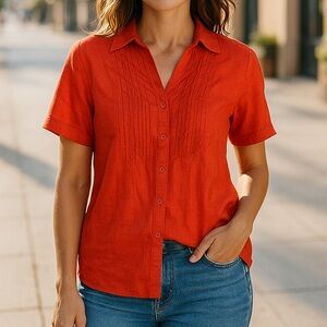 Style & Co. Women's Red Button Down Shirt